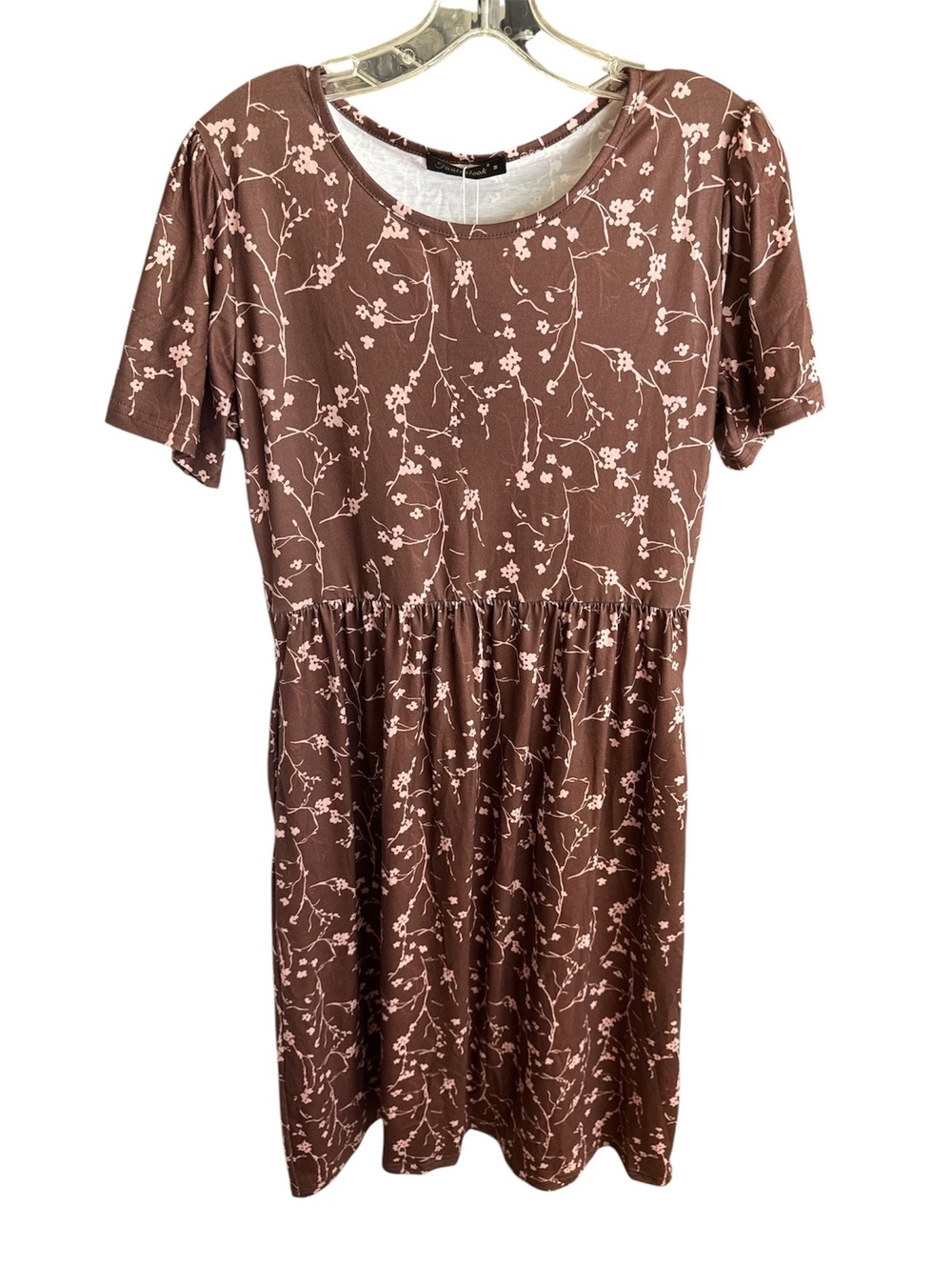 1277 NWT Fantaslook Medium 21" PTP Softstyle Floral Midi Brown Dress A0001277